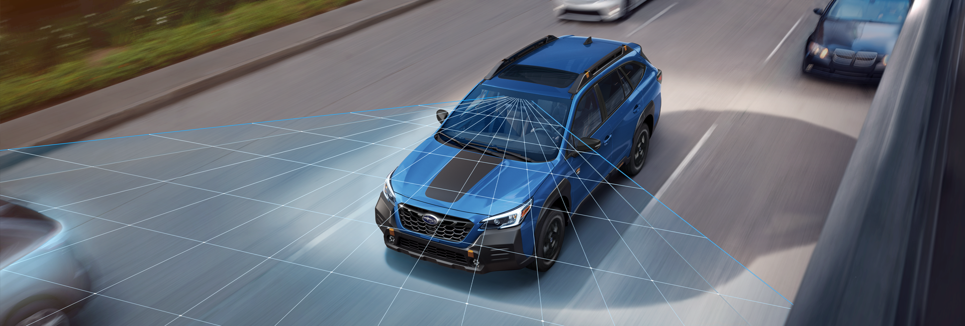 A photo illustration of the EyeSight Driver Assist Technology on the 2023 Outback Wilderness. | Subaru of Grand Blanc in Grand Blanc MI