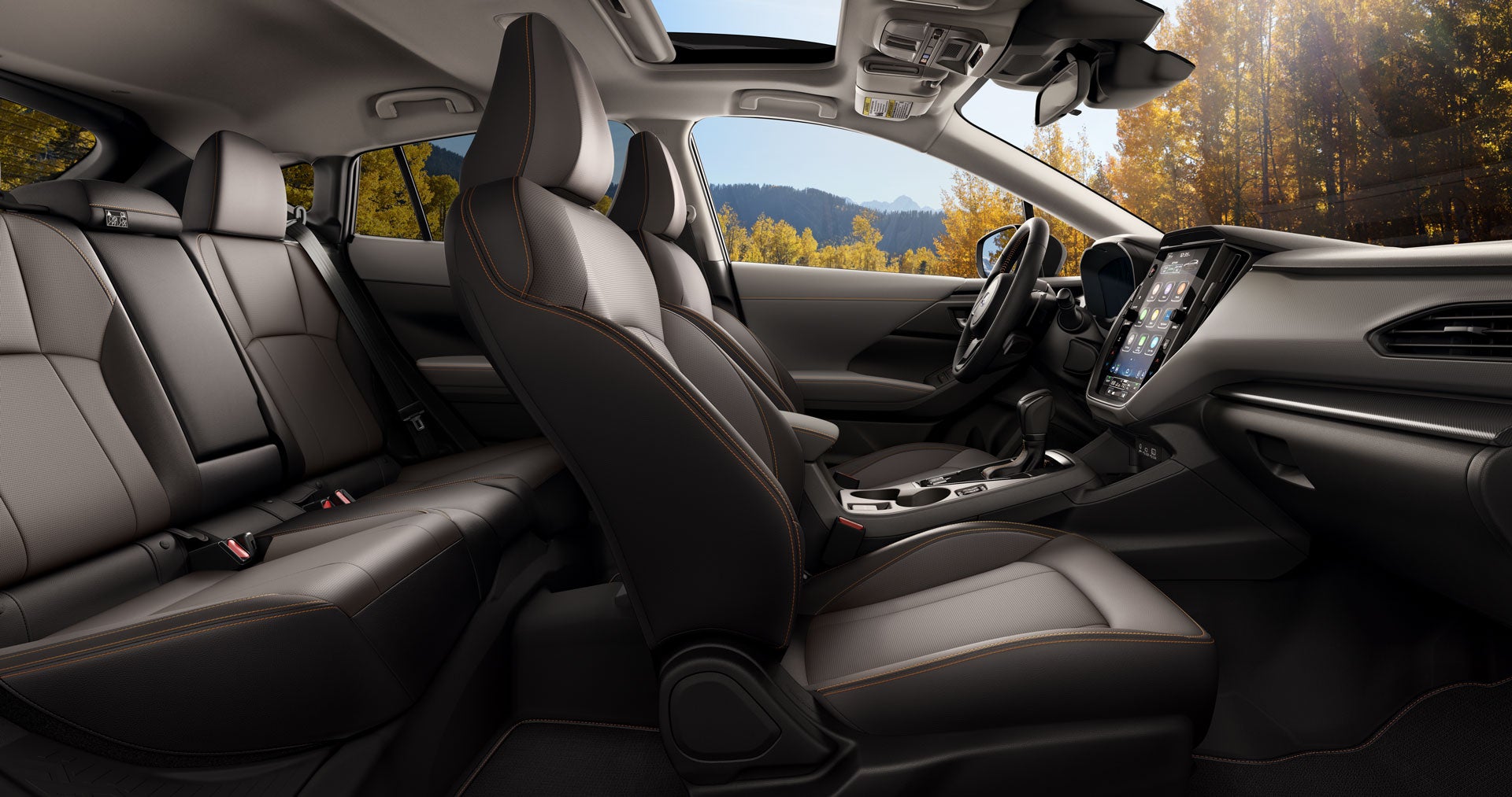 2027 Subaru Limited Hybrid Shown in Gray StarTex® w/Orange Stitch